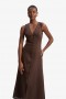 Cordelia Linen Midi Dress In Chocolate | Women Bardot Day To Night Dresses