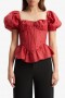 Esra Puff Sleeve Corset Top In Fire Red | Women Bardot Corsets