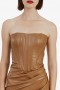 Everlasting Vegan Leather Dress In Camel | Women Bardot Cocktail & Party Dresses