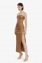 Everlasting Vegan Leather Dress In Camel | Women Bardot Cocktail & Party Dresses