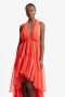 Leona High Low Ruffle Dress In Fire Red | Women Bardot Occasion Dresses
