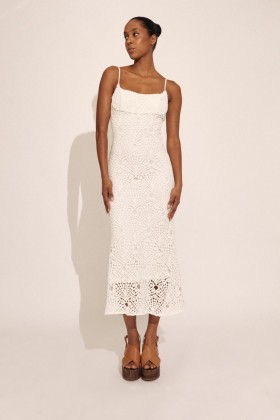 Adoni Crochet Midi Dress In Orchidwht | Women Bardot Day To Night Dresses