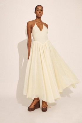 Arletha Halter Maxi Dress In Canary Yellow | Women Bardot Day To Night Dresses