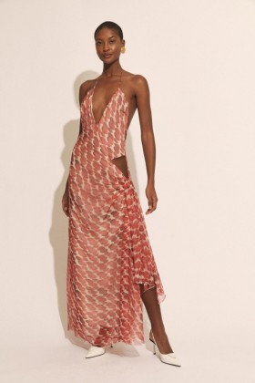 Cyrel Printed Maxi Dress In Red Spot | Women Bardot Day To Night Dresses