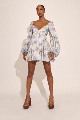 Jovie Babydoll Mini Dress In Baby Bl Fl | Women Bardot Day To Night Dresses