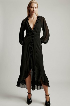 Kassia Ruffle Midi Dress In Black | Women Bardot Occasion Dresses