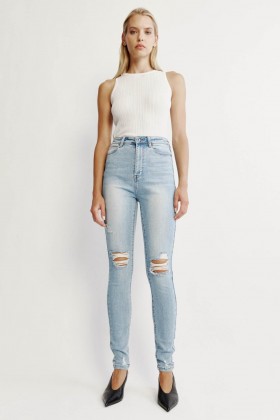 Khloe Super High Tall Jeans In Mid Blue | Women Bardot Skinny Jean