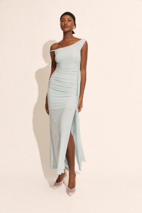 Layana Asym Maxi Dress In Light Blue | Women Bardot Cocktail & Party Dresses