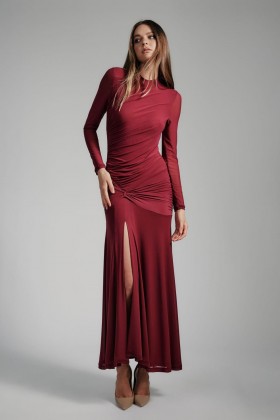 Liyana Ruched Mesh In Berry | Women Bardot Day To Night Dresses