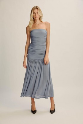 Solana Mesh Maxi Dress In Dustyblue | Women Bardot Day To Night Dresses