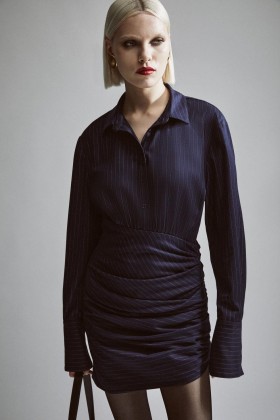 Viera Striped Shirt Dress In Navy Stripe | Women Bardot Day To Night Dresses