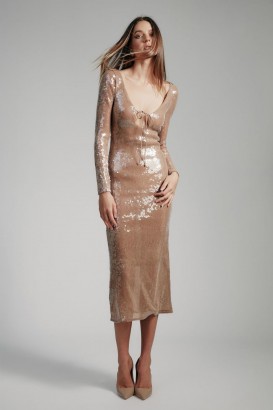 Verona Sequin Maxi Dress In Nude | Women Bardot Cocktail & Party Dresses
