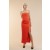 Saira Midi Dress In Orange Sorbet | Women Bardot Cocktail & Party Dresses
