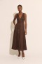 Vestido midi de linho Cordelia em chocolate | Vestidos femininos Bardot para o dia e a noite