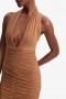  Vestido midi de malha Sephera Halter em castanho | Vestidos de festa e coquetel Bardot para mulheres