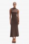  Vestido longo de gola alta Veneda em chocolate | Vestidos Bardot para o dia e a noite