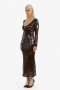  Vestido longo Verona com lantejoulas em chocolate escuro | Vestidos femininos Bardot para coquetel e festa