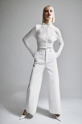 Calça Marlowe Pu Wide Leg em Orquídea Branco | Calça Bardot Feminina