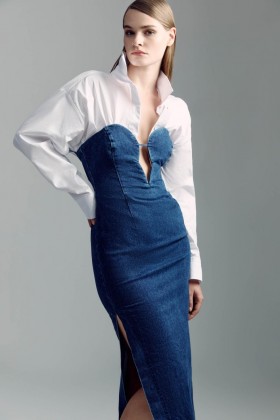  Gúna Midi Denim Eleni i nDorcha | Gúnaí Bardot do Mhná ó Lá go hOíche