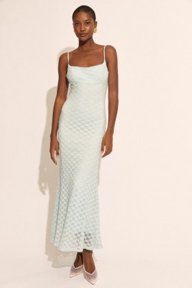  Abito midi in rete Adoni color acqua | Abiti da giorno e da sera con scollo Bardot da donna