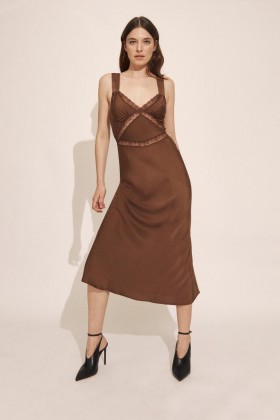  Abito sottoveste Emory in pizzo color cioccolato | Abiti da cerimonia Bardot da donna