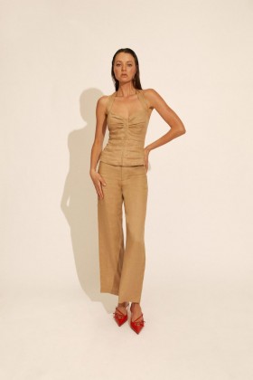  Top in lino Rixton color latte | Top alla moda Bardot da donna