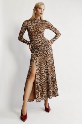  Leaプリントメッシュミディドレス（ブラウンレオパード）｜レディース バルドー デイ トゥ ナイトドレス