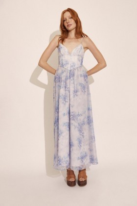  Elias Printed Maxi Dress i babyblått | Bardot-kjoler for kvinner, dag til kveld