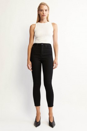  Khloe Hi Crop Jeans i svart | Dame Bardot Skinny Jeans