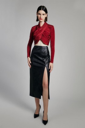  Bluzka dzianinowa Wren Wrap w kolorze bordowym | Modne damskie bluzki Bardot