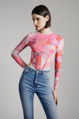 Top Lena Mesh Corset în nuanța Wildflower | Topuri la modă Bardot pentru femei