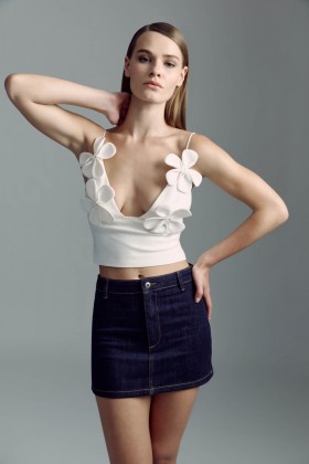  Fustă mini din denim Maika, culoare închisă | Fuste Bardot pentru femei