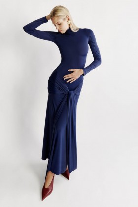 Vestido largo Alix con lazo en azul marino | Vestidos Bardot para mujer, día y noche