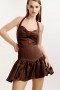  Amorette linnen minirok in chocolade | Dames Bardot-rokken