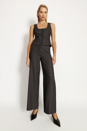  Anna High Waist Pant In Grey Stripe | Dames Bardot Broek