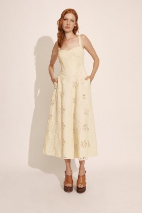  Lilah Corset Midi-jurk in gele margriet | Dames Bardot Dag- en Nachtjurken