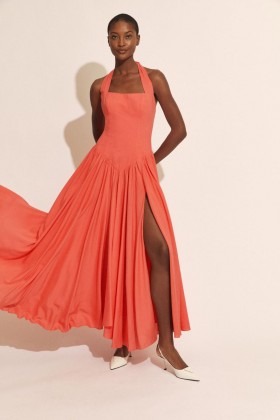  Marabella Halter Maxi-jurk in meloen | Dames Bardot-jurken voor overdag en 's avonds