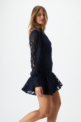  Remy kanten jurk in marineblauw | Bardot-jurken voor dames, zowel overdag als 's avonds