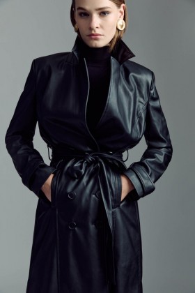 Vegan leren trenchcoat in zwart | Dames Bardot jassen