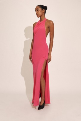 Similina Halter Maxi-jurk in felroze | Bardot-jurken voor dames