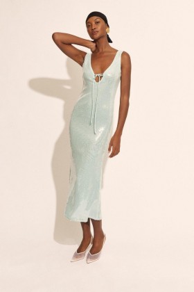  Isha Sequin Midi -mekko, väri Aqua | Naisten Bardot-cocktail- ja juhlamekot