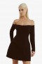  Robe courte Nadene Hourglass noire | Robes de cocktail et de soirée Bardot pour femme
