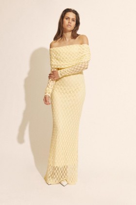  Robe longue Adoni à épaules dénudées, jaune canari | Robes Bardot pour femme, du matin au soir