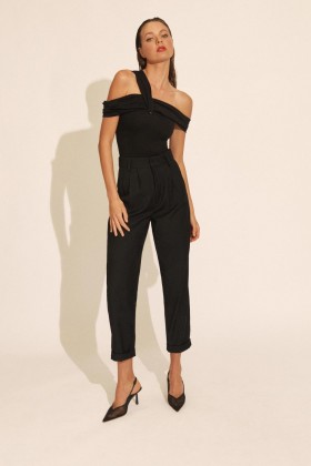  Body en maille Arie noir | Body Bardot pour femme