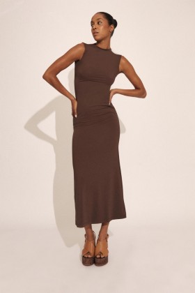  Robe longue à col montant Veneda chocolat | Robes Bardot pour femme, de jour comme de nuit