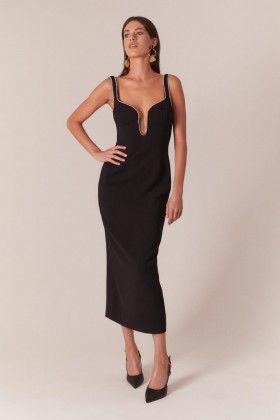 Brooklyn Diamonte Midikleid in Schwarz | Bardot-Cocktail- und Partykleider für Damen