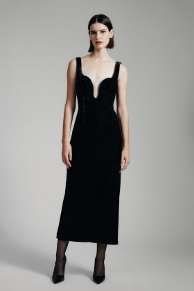  Brooklyn Midikleid Aus Velours In Schwarz | Bardot-Cocktail- Und Partykleider Für Damen