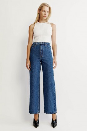  Cindy Wide Full Leg Jeans In Indigo | Damen Bardot Wide Jean