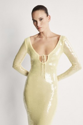 Verona Maxikleid mit Pailletten in Kanariengelb | Bardot-Cocktail- und Partykleider für Damen